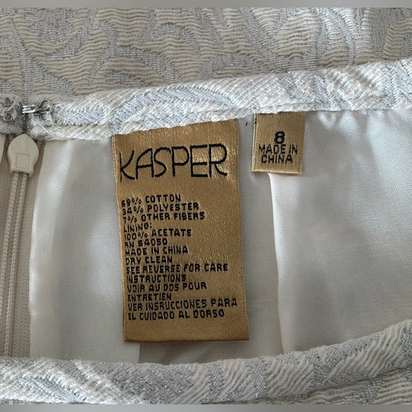 Kasper 3PC Ivory Jacquard Skirt Suit Beaded Jacket Shell Women Sz 8 - Picture 6 of 8